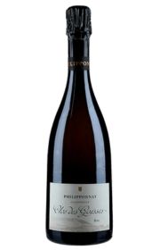 Bottle of Philipponnat Champagne with a dark label and cork.