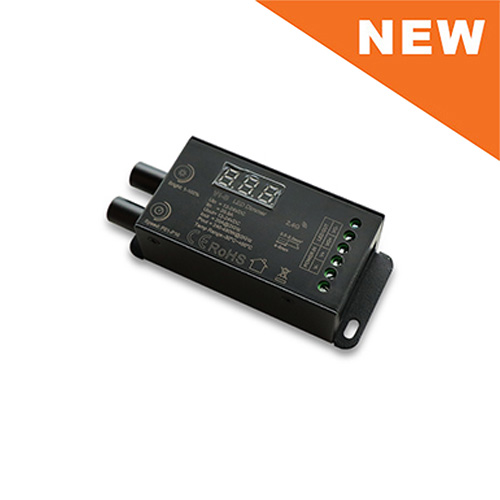 Black electronic device with connectors, labeled 