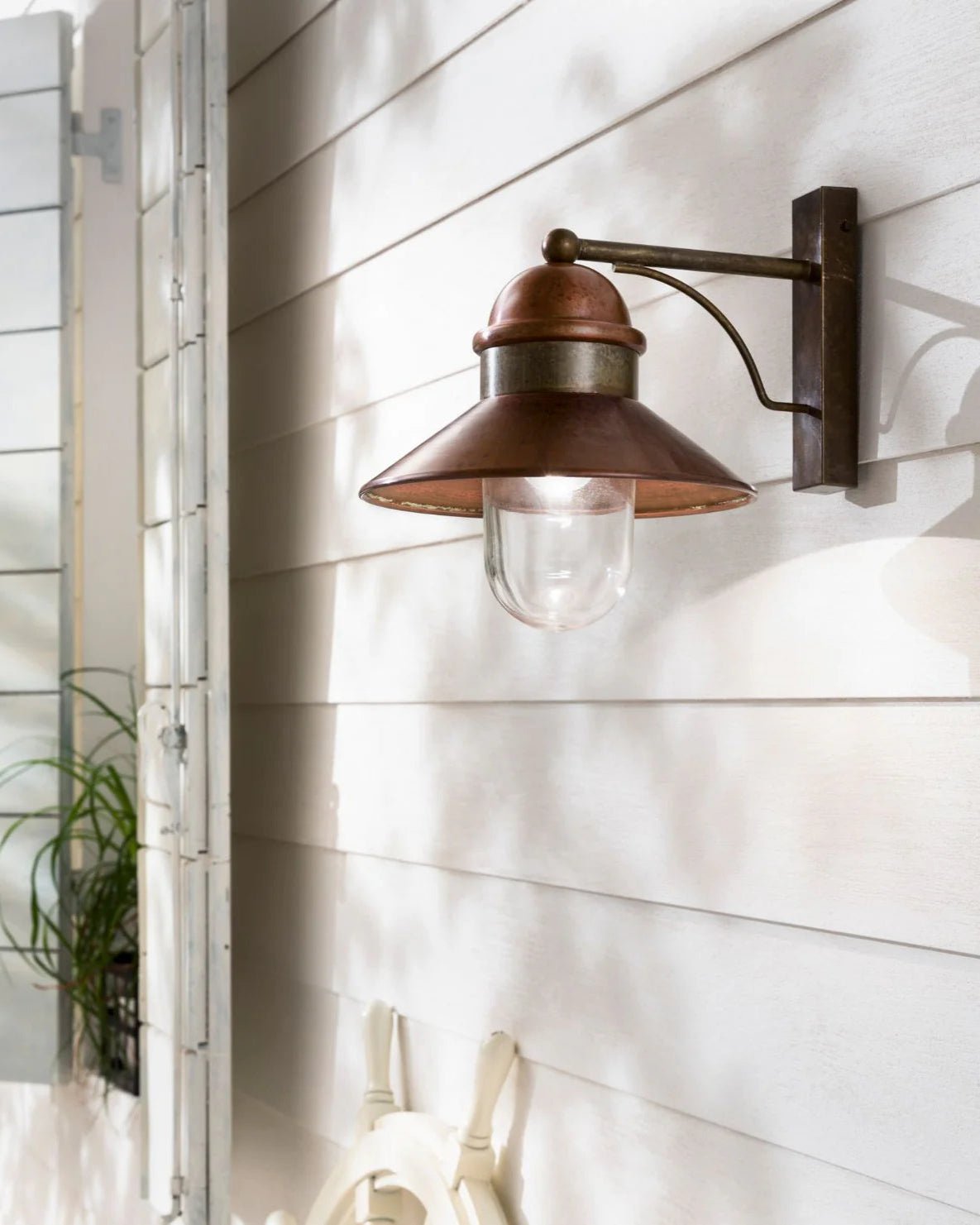 Brass and Copper Exterior Wall Light | Close Up