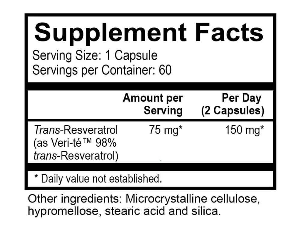 TrueResveratrol facts panel