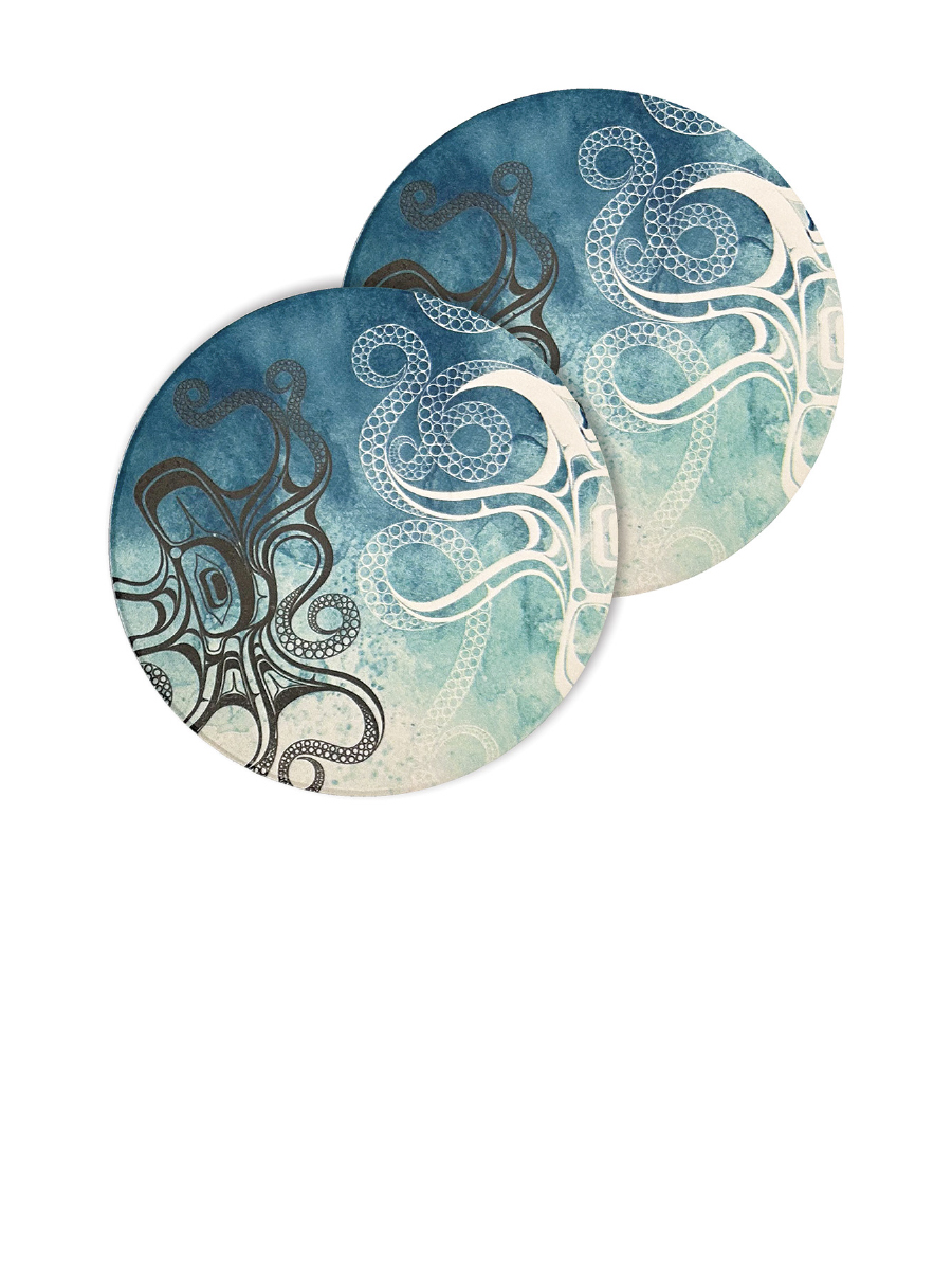 Octopus (Nuu) Ceramic Coasters by Ernest Swanson, Haida