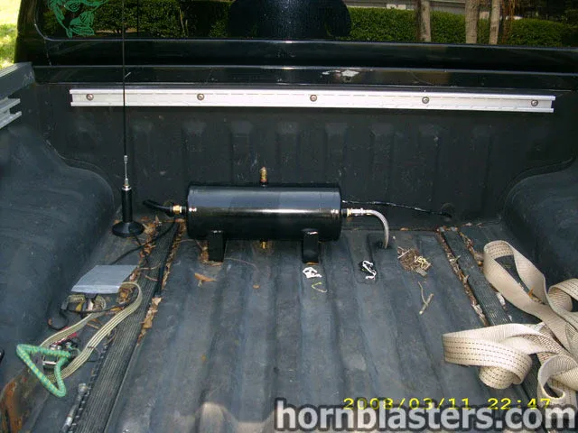 Close-up hardware shot of brackets airlines and fasteners on Shawn's Nissan Frontier horn installation photo 8