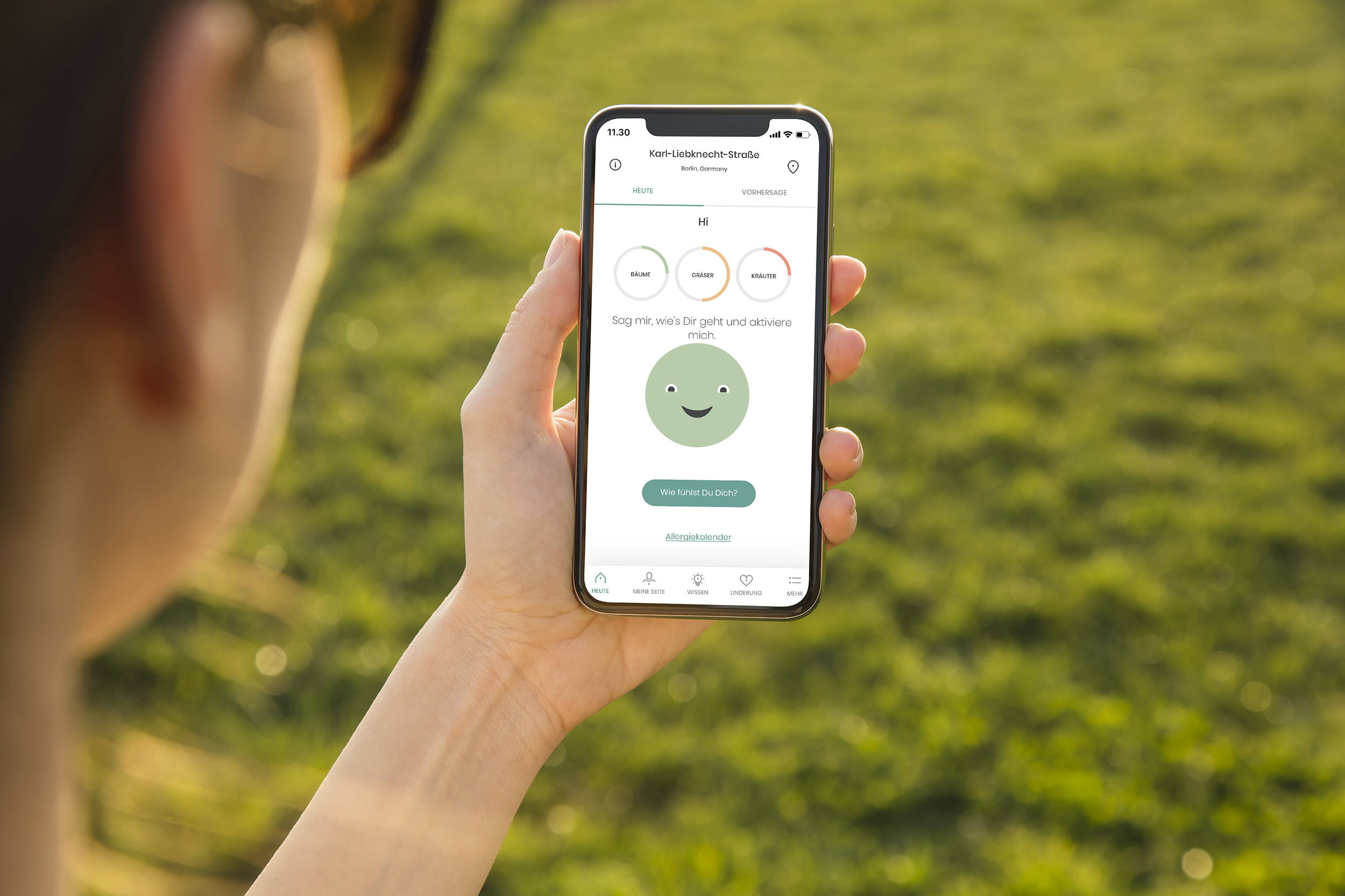 Someone using our free app to help manage their hay fever – a seasonal type of allergy, as well as respiratory or environmental 