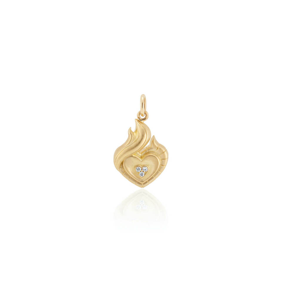Flame diamond and gold pendant