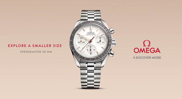 Omega watch advertisement featuring a smaller size model.