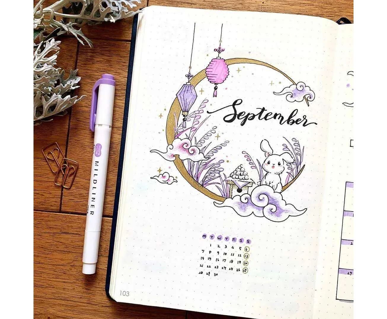 September cover page - Mid-Autumn festival theme with rabbits, moons and clouds