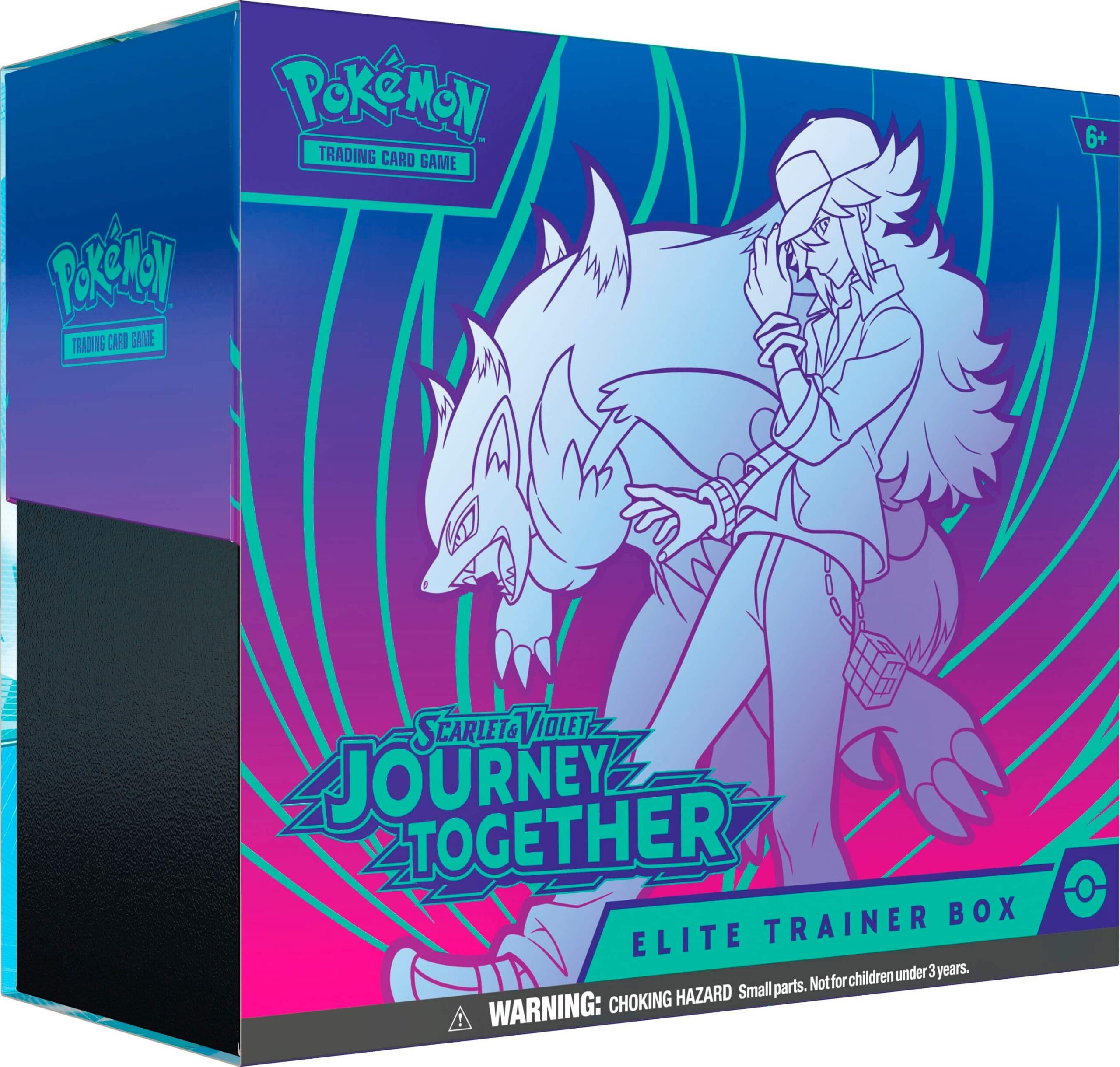 Pokémon Elite Trainer Box featuring a character and a large Pokémon.