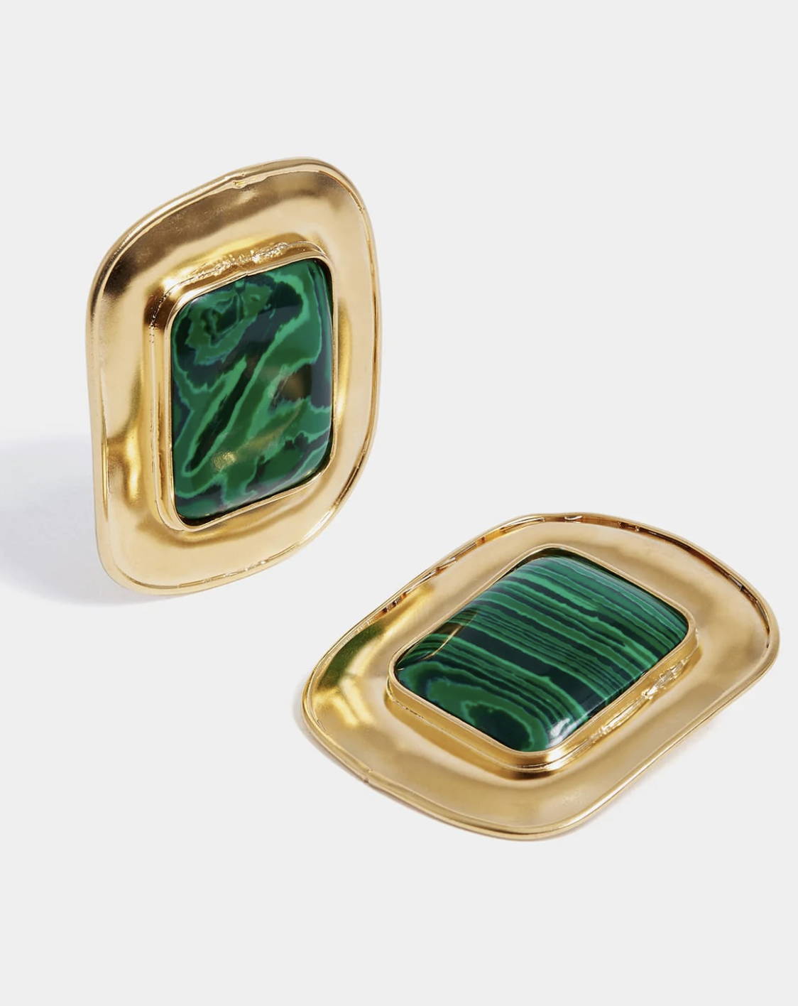 SORU X SOMETHING NAVY ARIELLE CHARNAS GREEN MALACHITE ESME EARRINGS 18ct gold plated solid silver and malachite paste