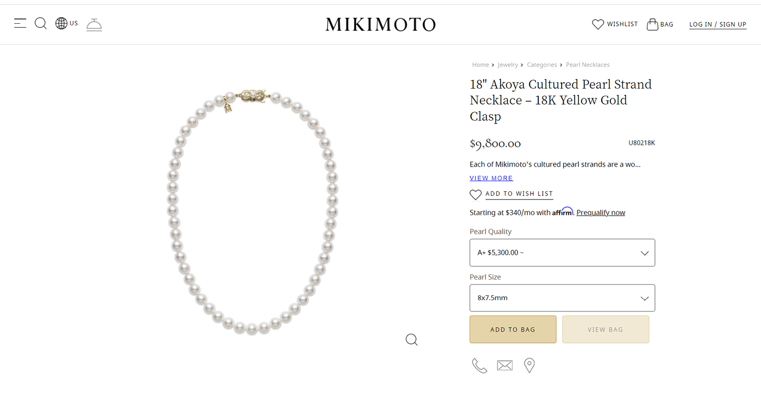 Mikimoto Akoya Pearl Necklace Listing