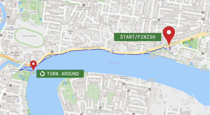Map indicating start/end points and a turn around location.