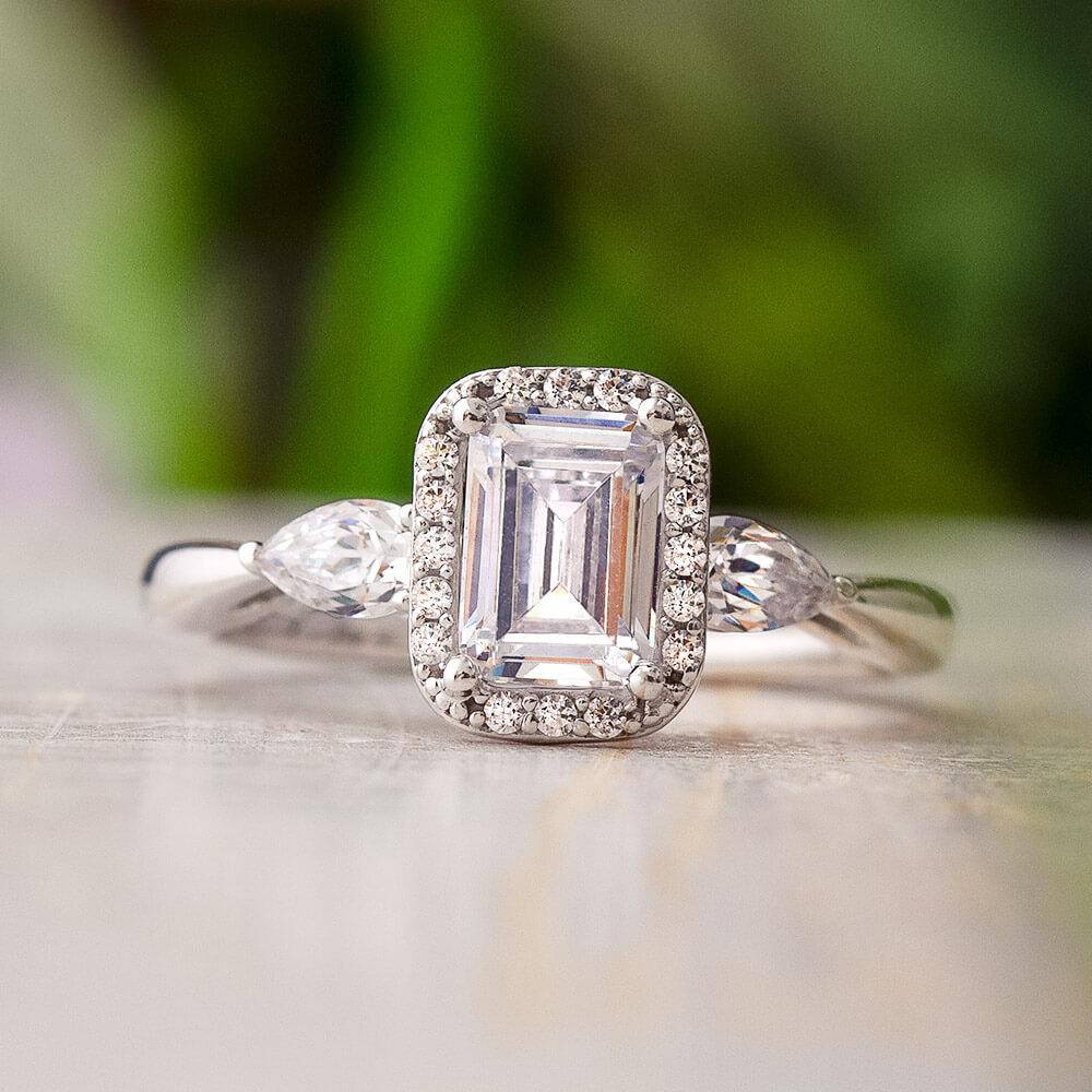 Emerald Cut Halo Engagement Ring