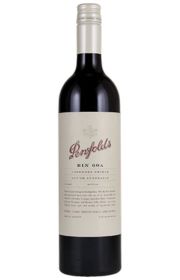 A bottle of Penfolds red wine with a label.