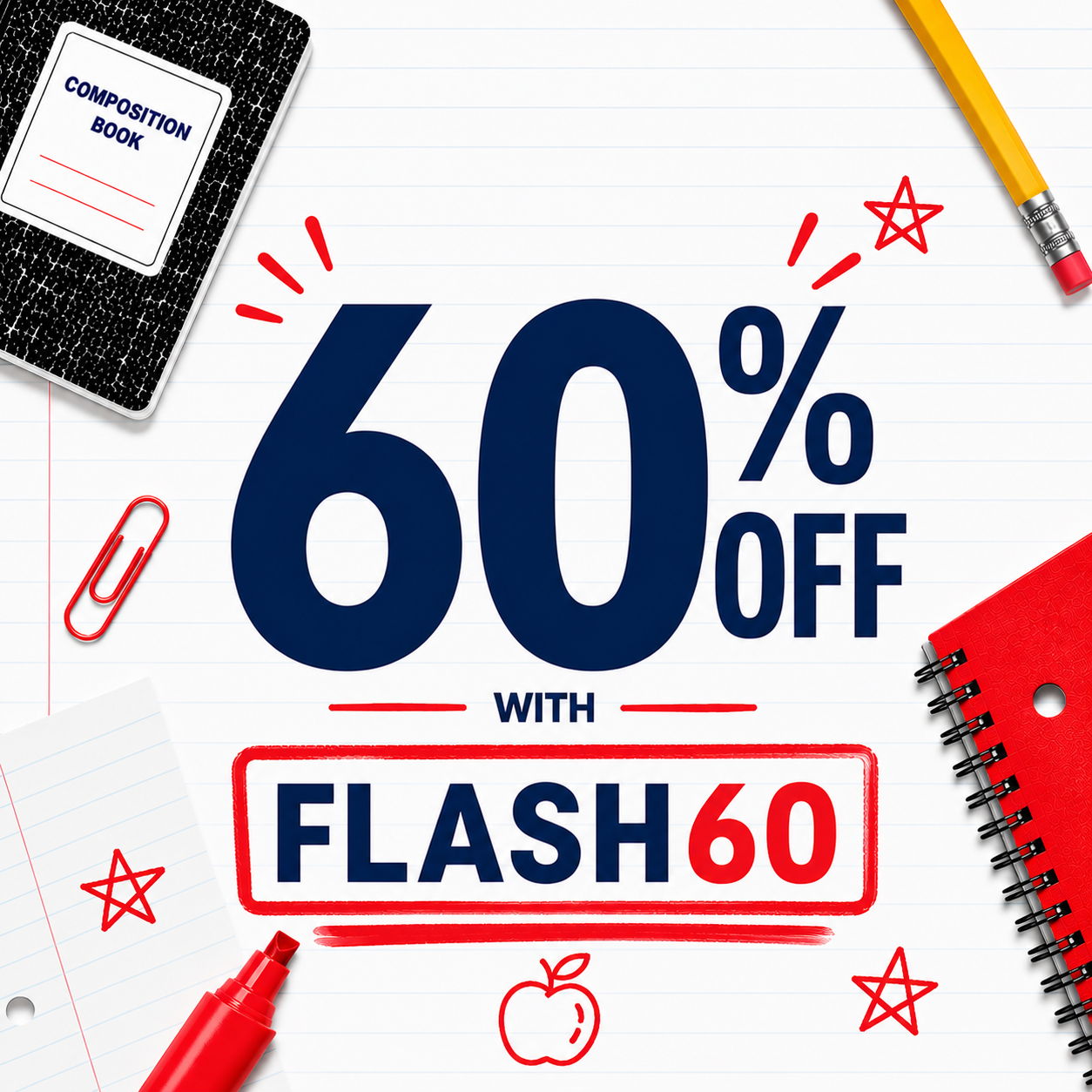60% off with code FLASH60 on stationery items.