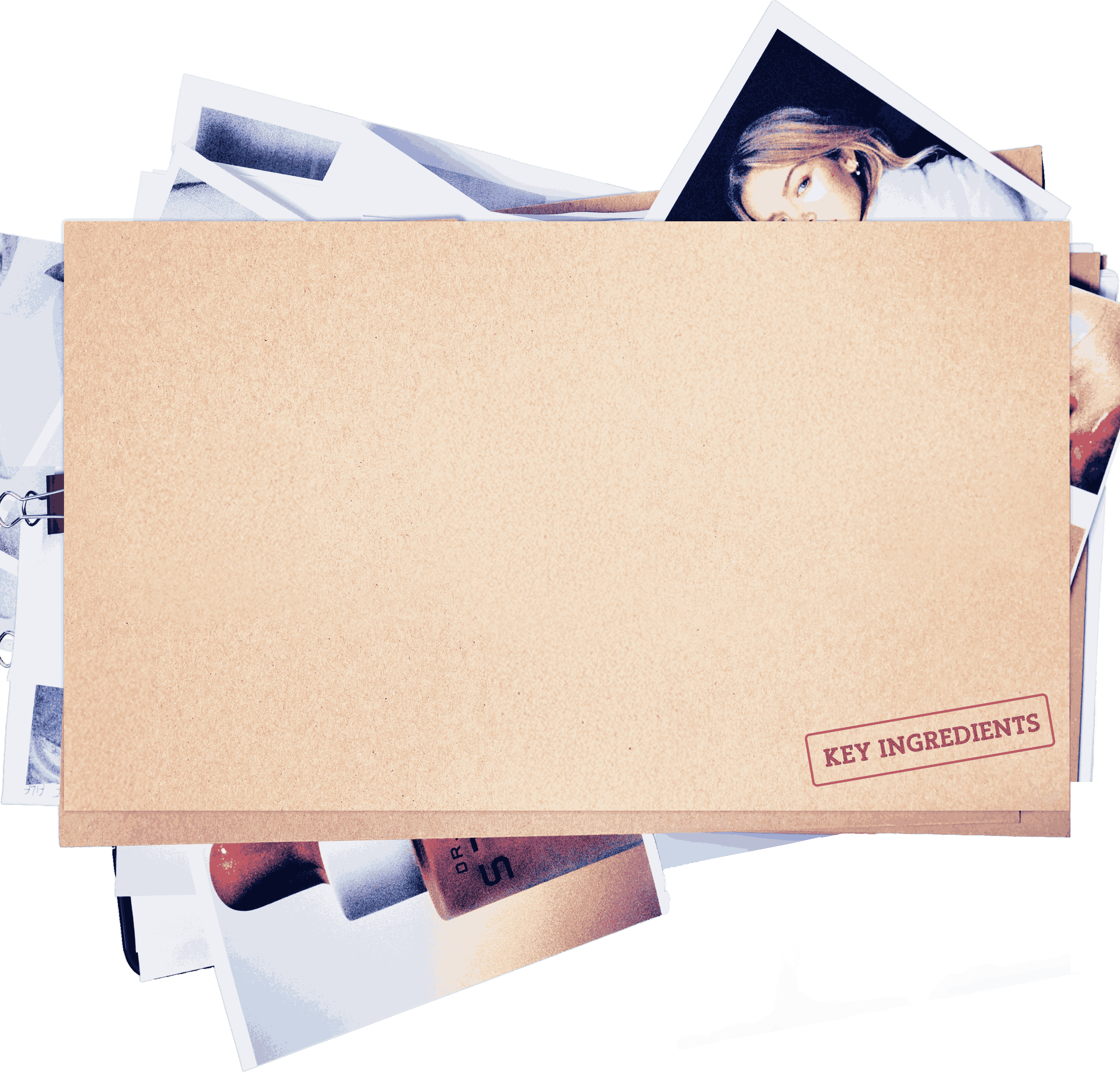 A stack of photographs with a blank envelope labeled 
