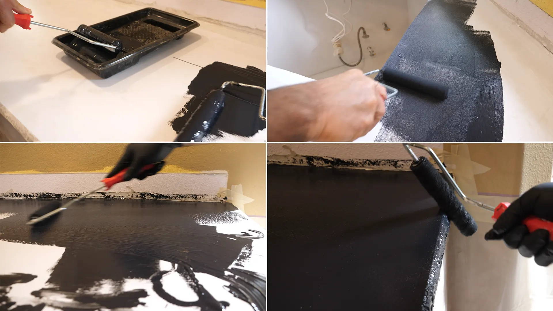 Applying a thin layer of Stone Coat Countertops Black Epoxy Undercoat.