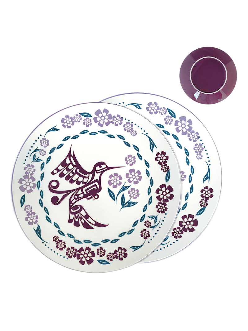 Porcelain Art Dinner Plates (Set of 2) - Hummingbird (Purple)