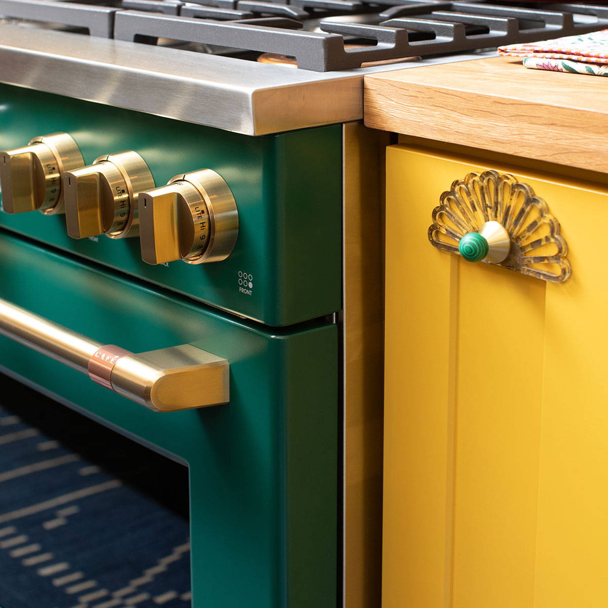 Emerald Commercial-Style range with Brushed Brass hardware