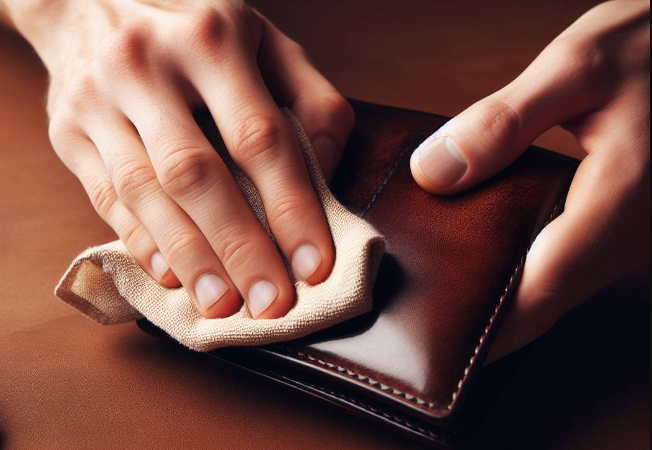 wipe the leather wallet with a damp cloth or sponge