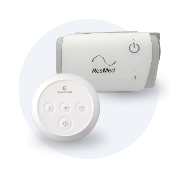 ResMed medical device with a control panel and remote.