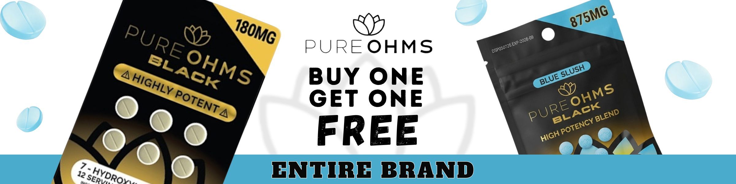 Promotional banner for buying one, getting one free on entire brand products.