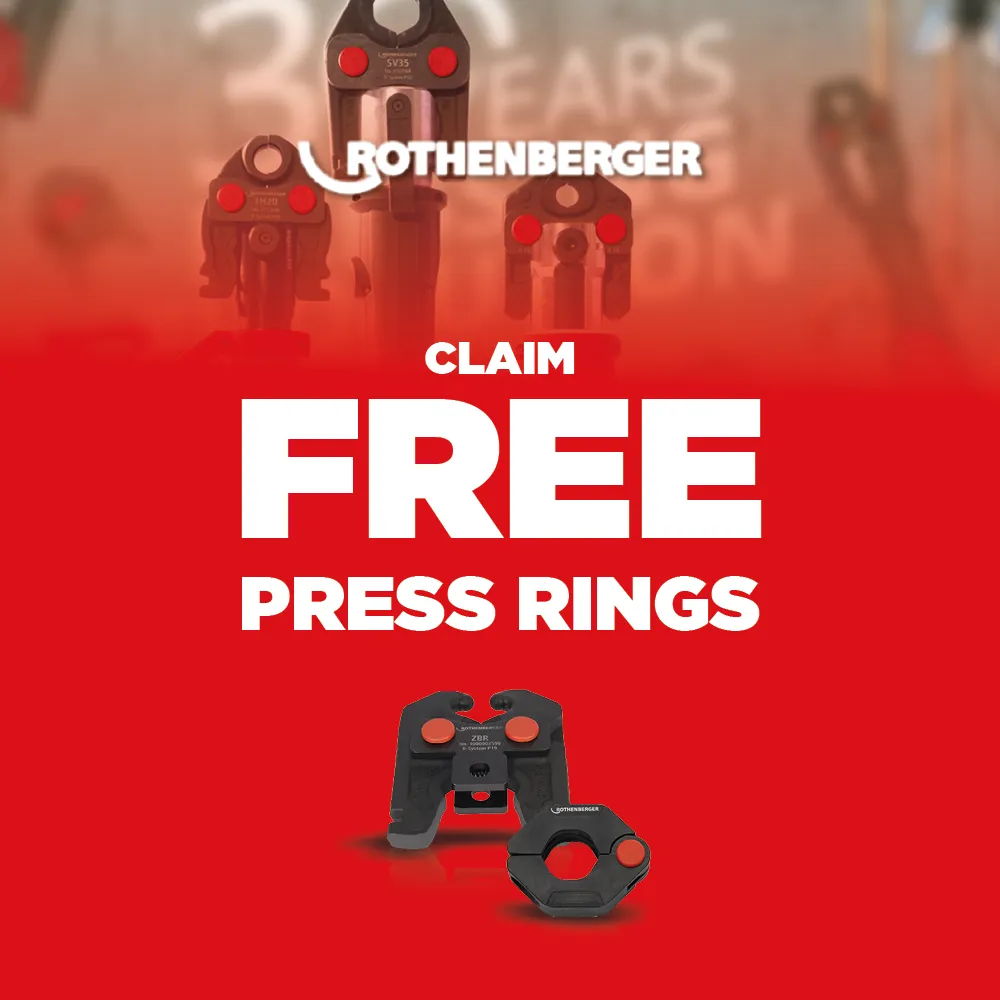 Rothenberger promotion for free press rings with a red background.