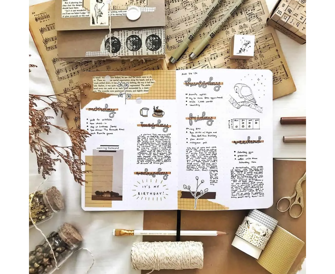 Cosy themed bullet journal using kraft paper