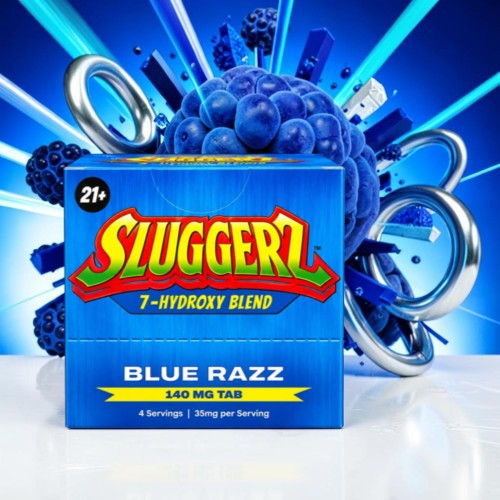 Blue Razz flavored supplement box with blue design and energetic background.
