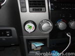 HornBlasters air pressure gauge integrated in center console silver dash trim next to fan knob 0-200 PSI Cody's 2010 Toyota Tundra Shocker XL cabin install gallery photo 6