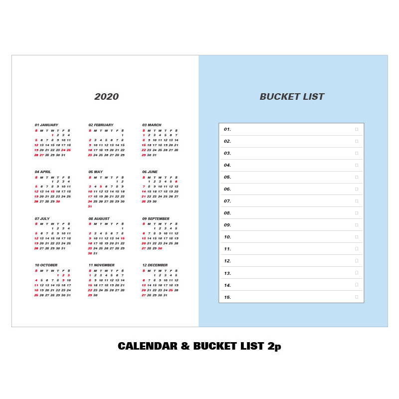 Calendar & bucket list - Ardium 2020 Color point dated weekly diary planner