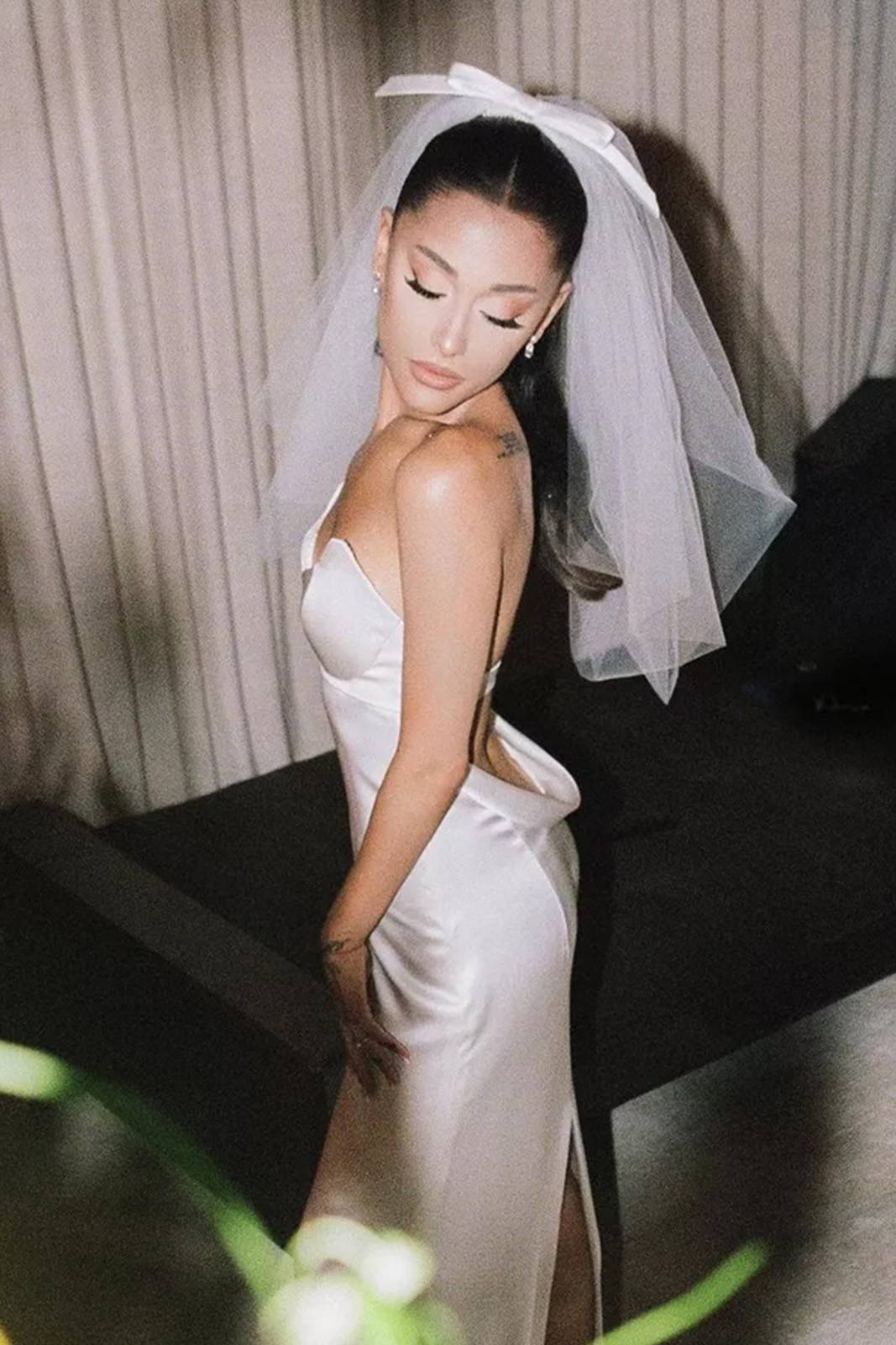 Arianna Grande in her wedding veil