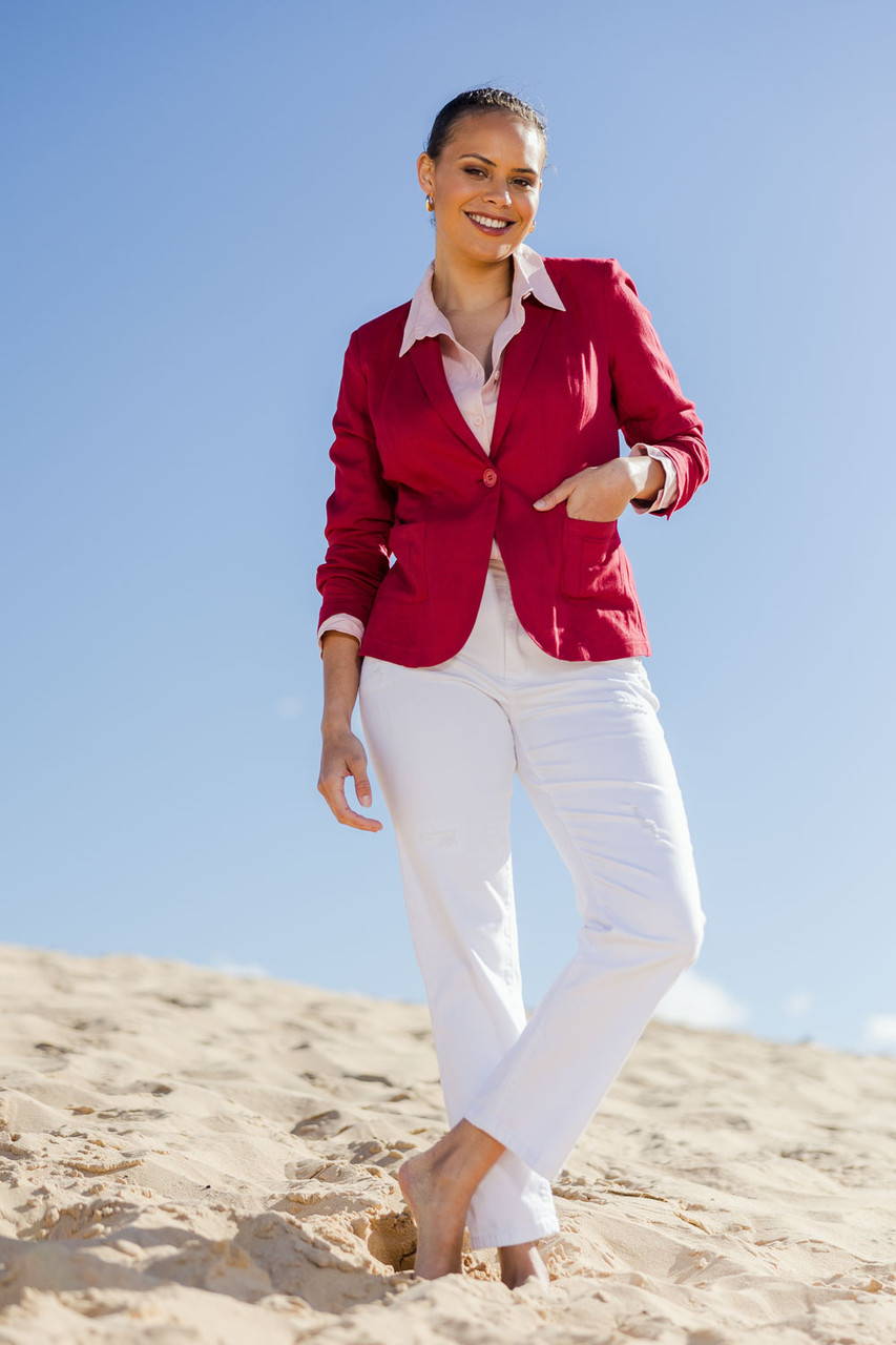 cotton-linen-blazer red