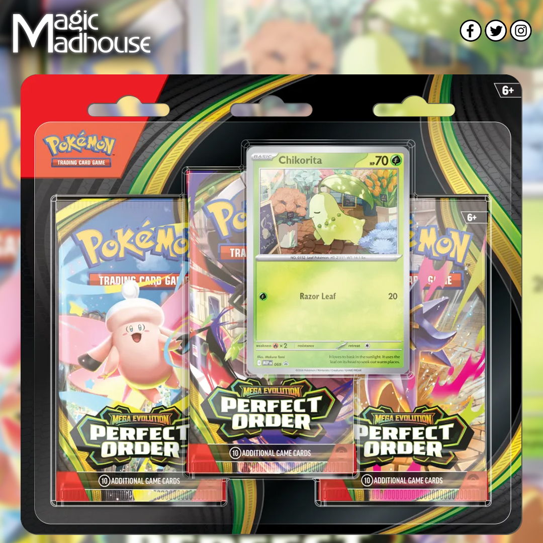 A Perfect Order Pokemon TCG blister pack featuring Chikorita.