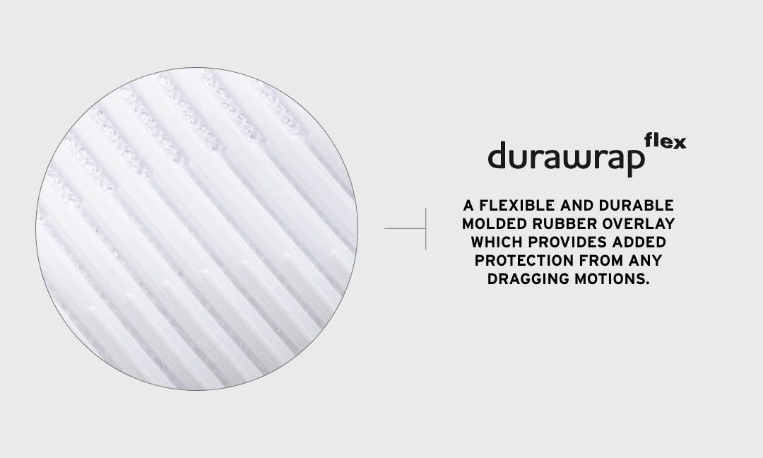 Durawrap Flex- A flexible and durable molded rubber overlay which provides added protection from any dragging motions.
