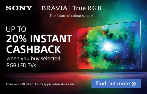Advertisement for Sony BRAVIA TVs with cashback offer.