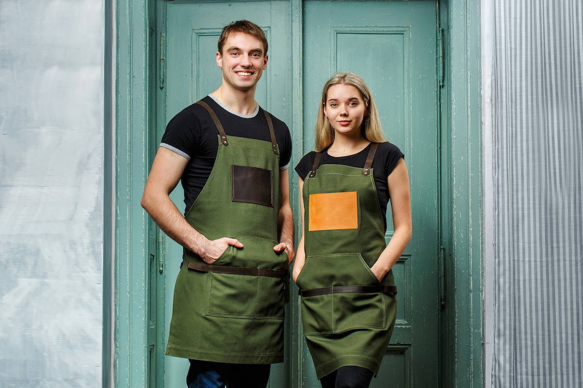 green aprons for him and her