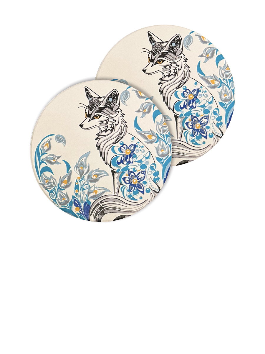 Foxy Ceramic Coasters by Deanna Samuel, Ditidaht, Nuu-chah-nulth