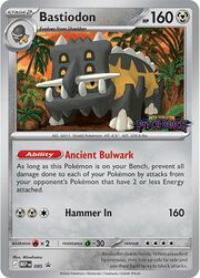 Bastiodon Pokémon card with abilities and attack information.