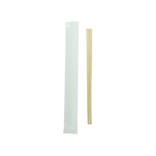Chopsticks alongside a white paper wrapper