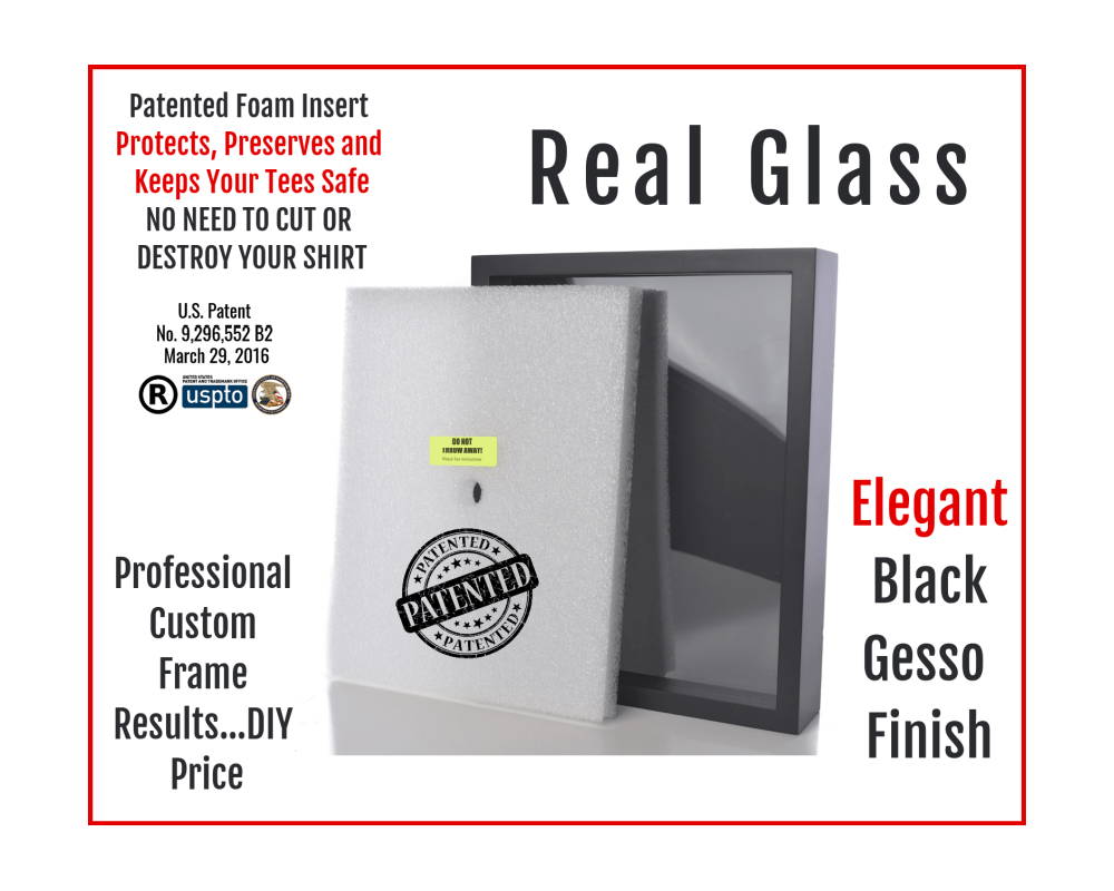 The Shart Original T-Shirt Frame includes our patented foam insert and real glass