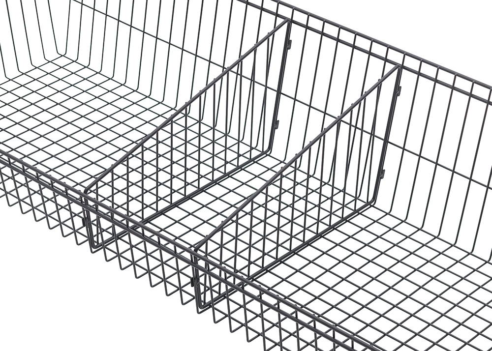 Close up view of the wire shelves with dividers