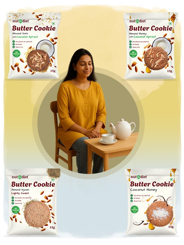 Meet the 4 “Peace-of-Mind” Flavors 1. Almond Oats Butter Cookies – The ORIGINAL world’s first coconut sprout cookie. 2. Almond Honey Butter Cookies – Sweetened naturally, powered by coconut sprout. 3. Almond Ajwain Butter Cookies – A familiar, gut-friendly twist moms trust. 4. Coconut Honey Butter Cookies – A tropical delight that melts hearts. Each one built on the same promise: Healthy meets Irresistible.