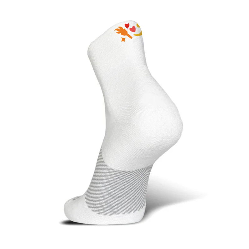 White ankle sock with a colorful design near the top.