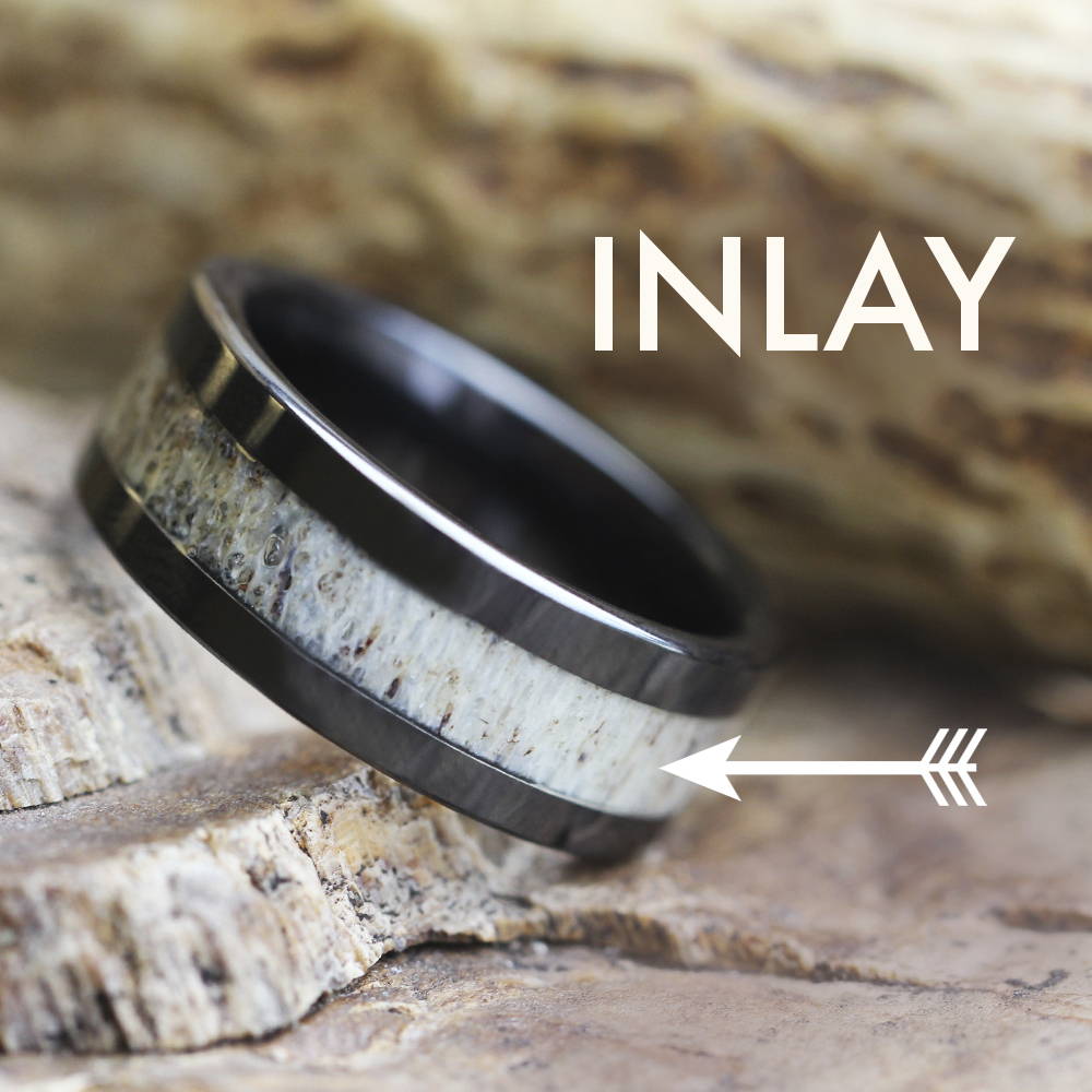 Black ring with antler inlay