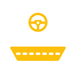 Logo featuring a shield with a steering wheel and 