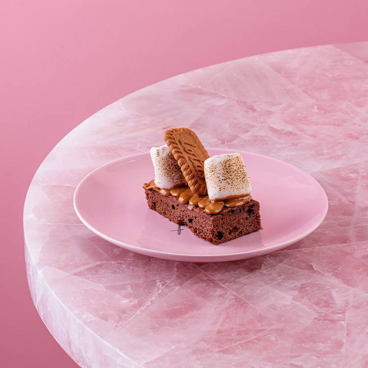 Lotus Biscoff brownie with torched marshmallows