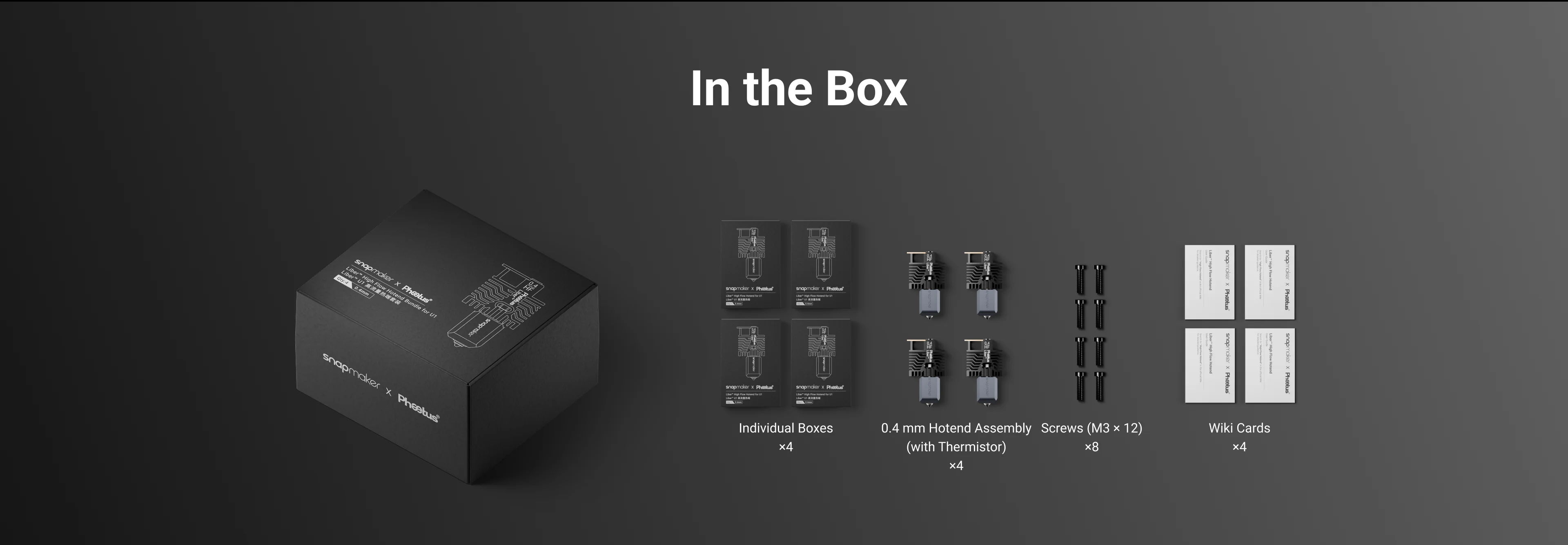 Product box contents displayed with items listed beside it.