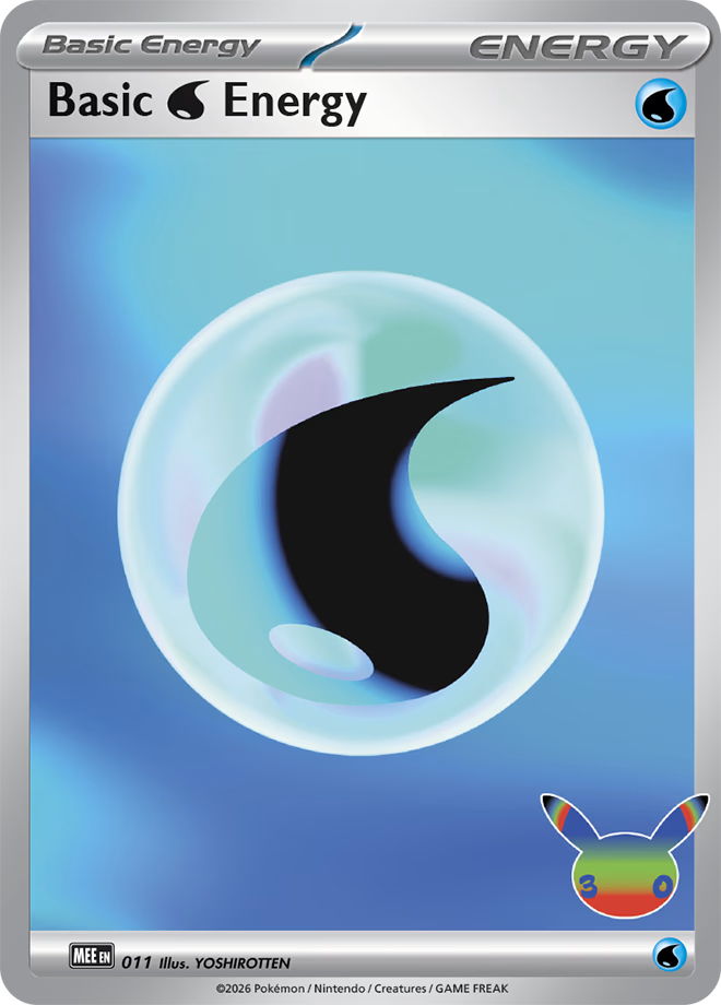 A futuristic water energy card from the Pokémon TCG's 30th Celebration set.