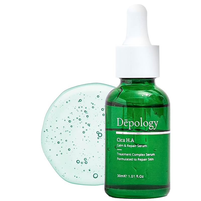 Centella Asiatica repair serum by depology in a green bottle 