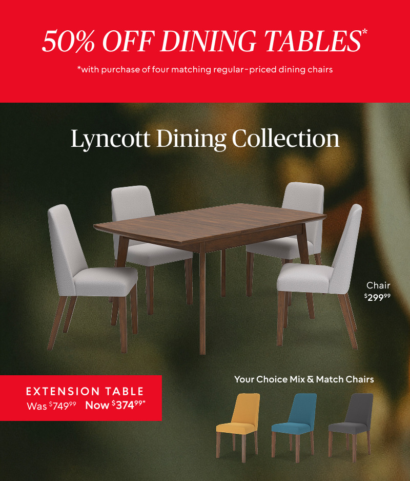 50% off Lyncott Extension Dining Table was $749.99 now $374.99 when you buy four matching regular price chairs