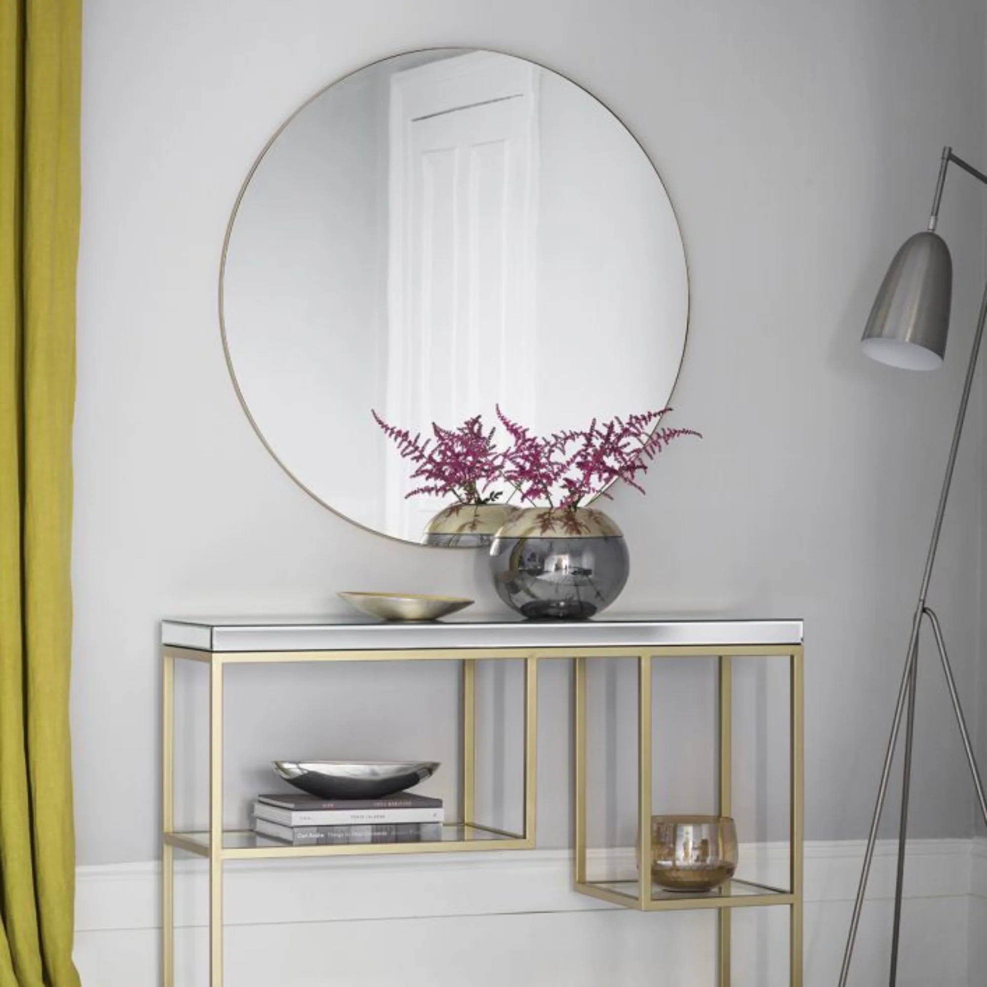 Fitz 100cm diameter round wall mirror with champagne gold metal frame | MalletandPlane.com